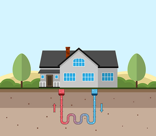 illustration of house with underground pipes 