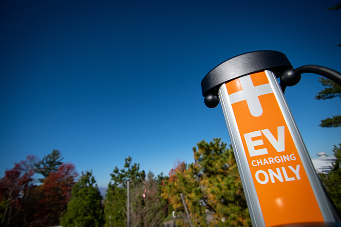 ev charging station with blue sky 