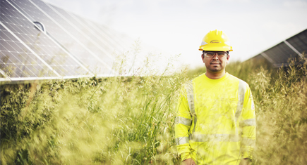 Central Hudson employee at solar energy installation