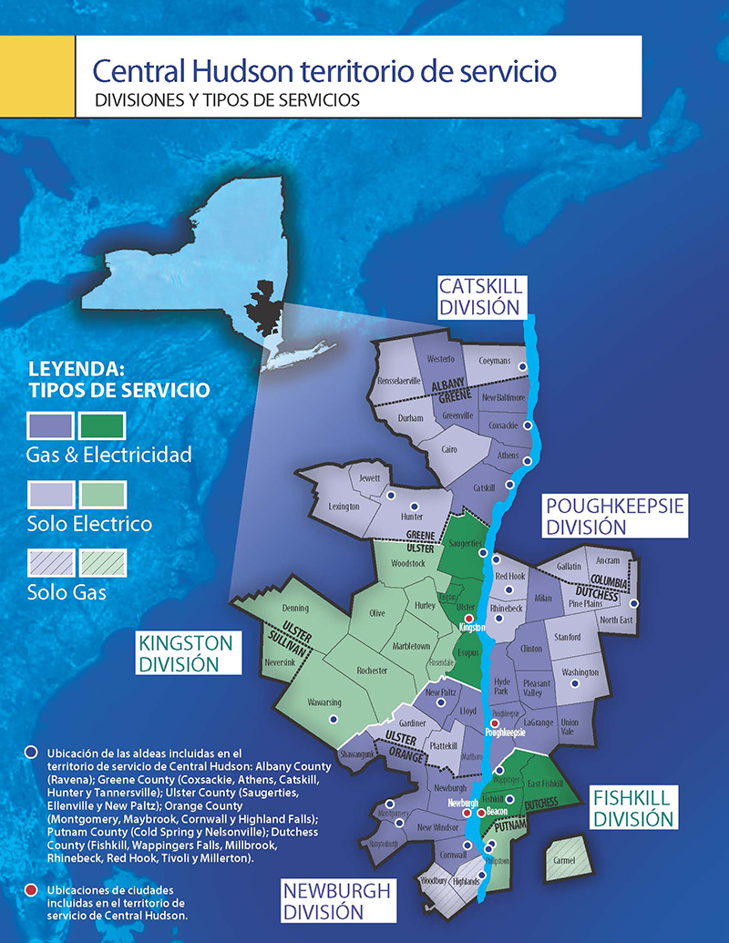 Mapa del territorio de servicio de Central Hudson