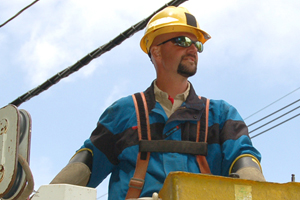 A Central Hudson lineman at work