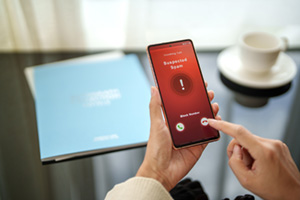 Phone with "suspected scam" on screen