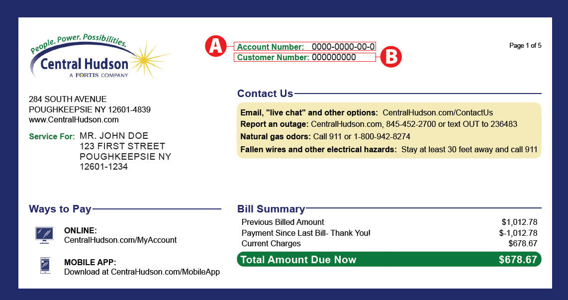central hudson bill pay phone number