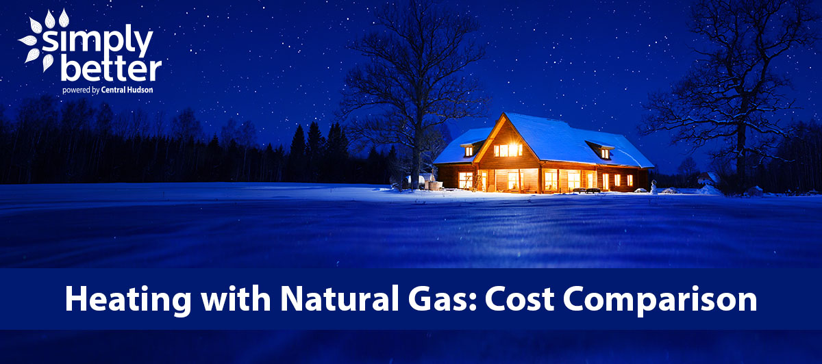 House at night with text Heating With Natural Gas Cost Comparison