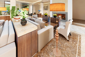 commercial lobby with natural gas fireplace