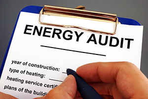 Clipboard with form labeled energy audit