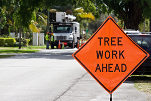 Tree work ahead sign